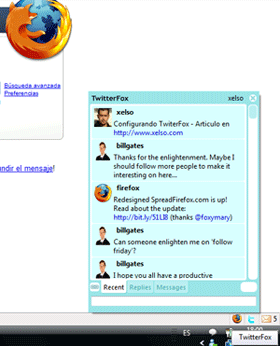 Ejemplo del Popup de Twitter Fox del Twitter de Xelso en xelso.com