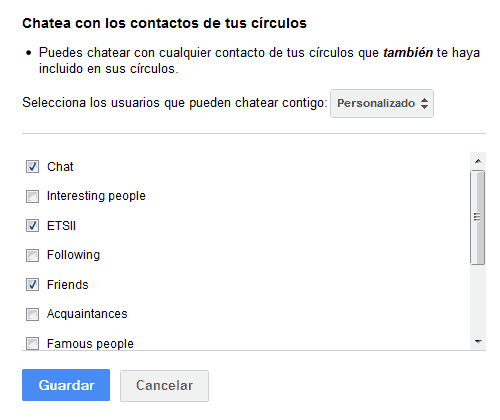 Menu Chatea con los contactos de tus círculos Personalizado