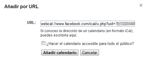 Añadir webcal por URL