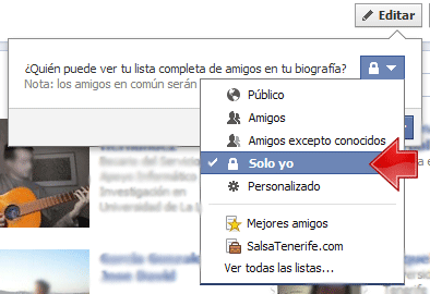 facebook amigos ocultar amigos Solo Yo