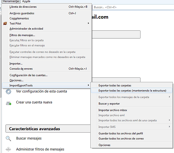 Menú de ejemplo importExportTools