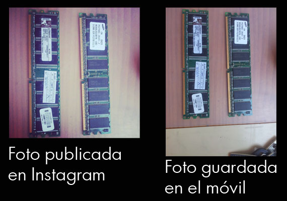 Diferencia de imágenes entre un foto sacada y otra guardada en el movil con instagram