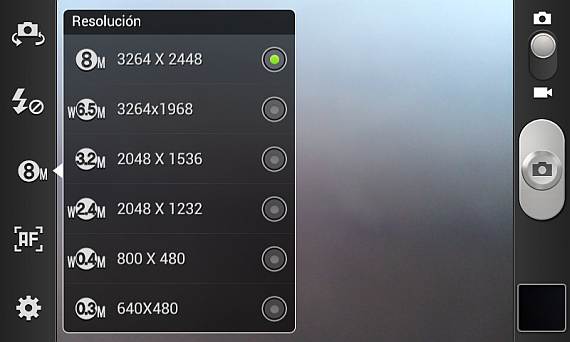 Resoluciones de la camara android del Samsung Galaxy