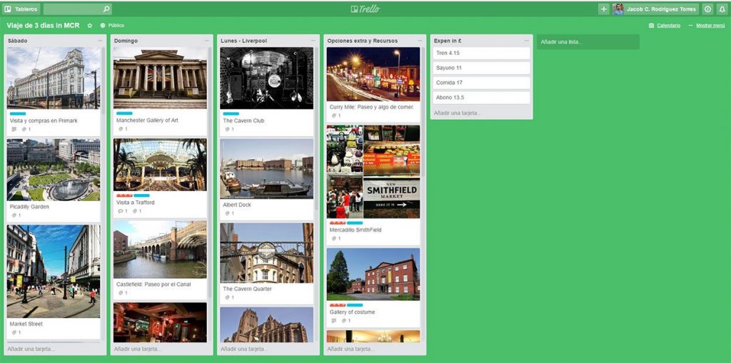  Guía de Viajes - Planificar un viaje con Trello - Ejemplo del uso de tableros en Trello