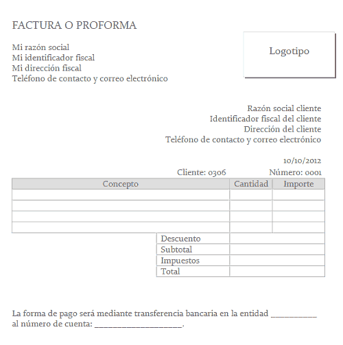 Plantilla de factura simple para Word