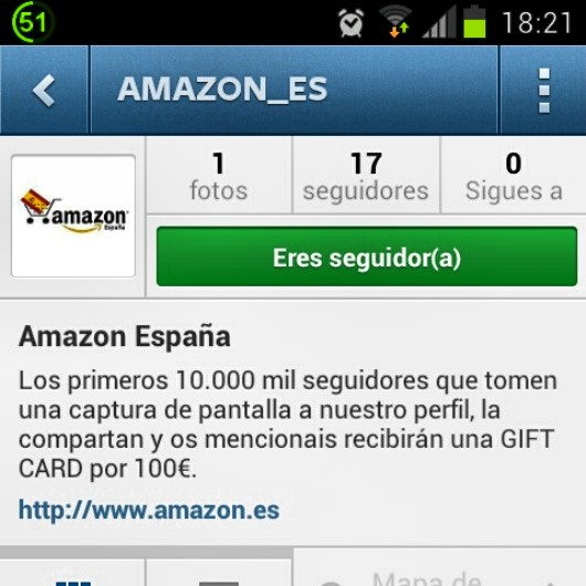 Mi captura al perfil de amazon_es que publique en Instragram