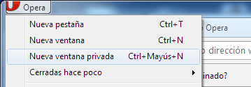 Opera Con navegación en Ventana Privada