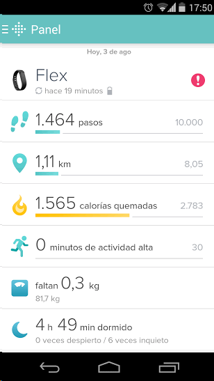 Fitbit - Panel en la aplicación móvil